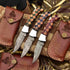 Checkered Damascus Folding Knife Set with Wood Handle