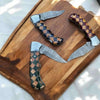 Checkered Damascus Folding Knife Set with Wood Handle