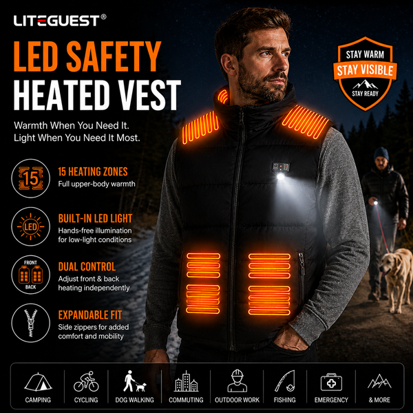 LITEGUEST 15-Zone Dual Control LED Safety Heated Vest | USB Heating