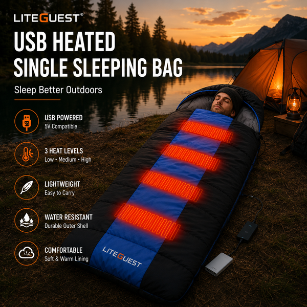 LITEGUEST USB Heated Single Sleeping Bag | Camping Sleeping Bag