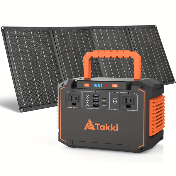 300W Portable Power Station Solar Generator w/ Foldable Solar Panel Camping Backup Power Supply