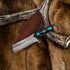 Bull Cutter Knife | Copper Damascus with Turquoise and Ring Pommel