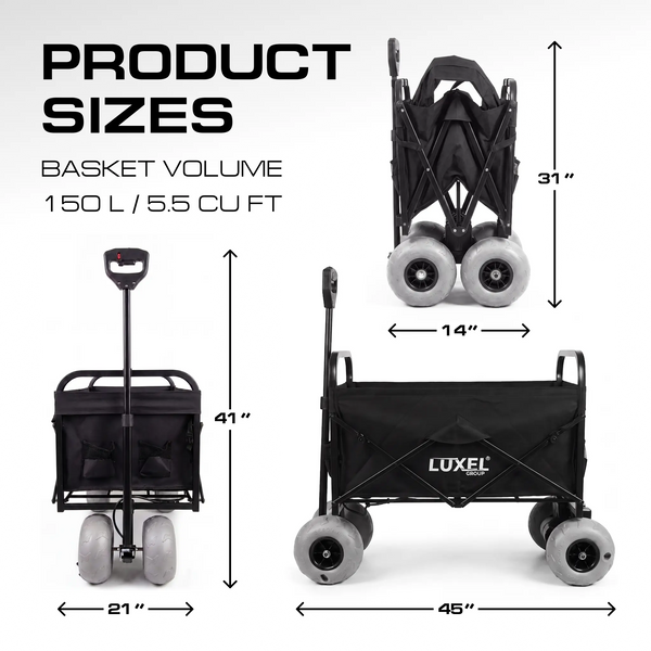 Electric Beach Wagon 500W – Motorized Folding Cart with Balloon Wheels Black