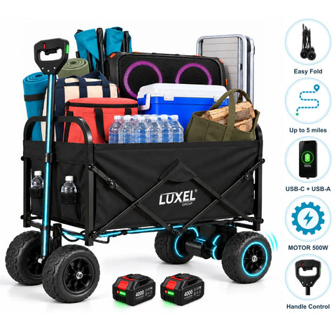 Electric Folding Wagon 500W – Motorized Utility Cart with All-Terrain Wheels Black