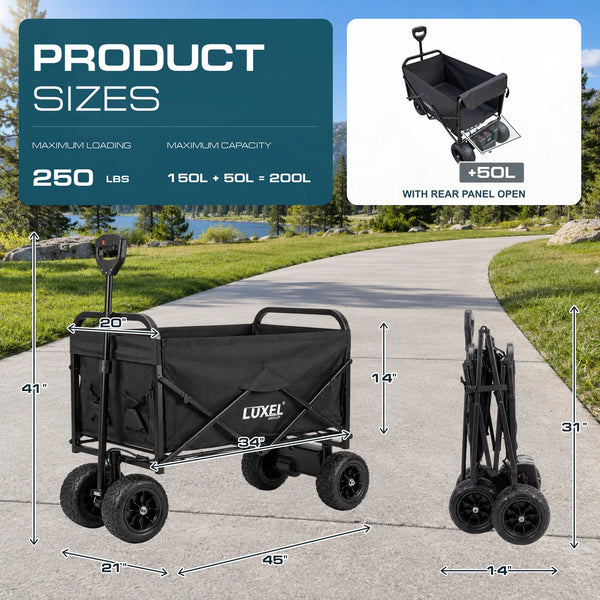 Electric Folding Wagon 500W – Motorized Utility Cart with All-Terrain Wheels Black