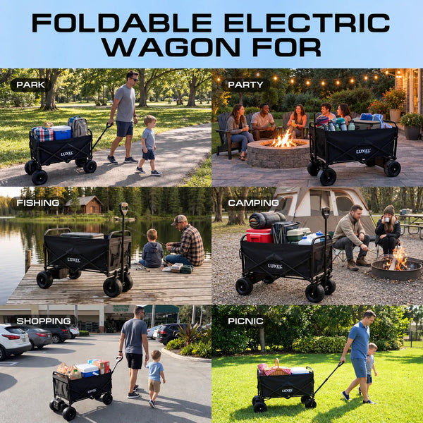 Electric Folding Wagon 500W – Motorized Utility Cart with All-Terrain Wheels Black