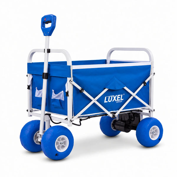 Electric Beach Wagon 500W – Motorized Folding Cart with Balloon Wheels Blue