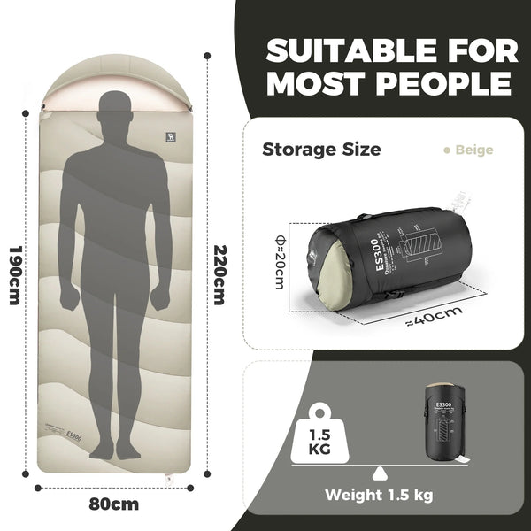 Cotton Envelope Portable Backpacking Sleeping Bag for Outdoor Camping with Compression Sack