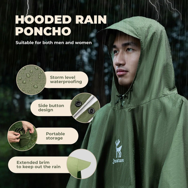 Unisex Waterproof Rain Poncho with Pocket for Hiking Outdoor