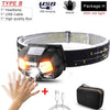 Rechargeable Powerful USB LED High Lumen Headlamp Ultra-Light Bright Headlight Waterproof Sensor Head Light  For Outdoors Camping Running Hiking Biking Fishing