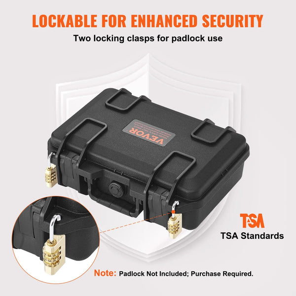 Hard Pistol Cases with Pre-cut PU Foam, Waterproof & Dustproof Hard Gun Case for 1 Pistol, 12.59×9.01×4.4 in Lockable Pistol Case, Black