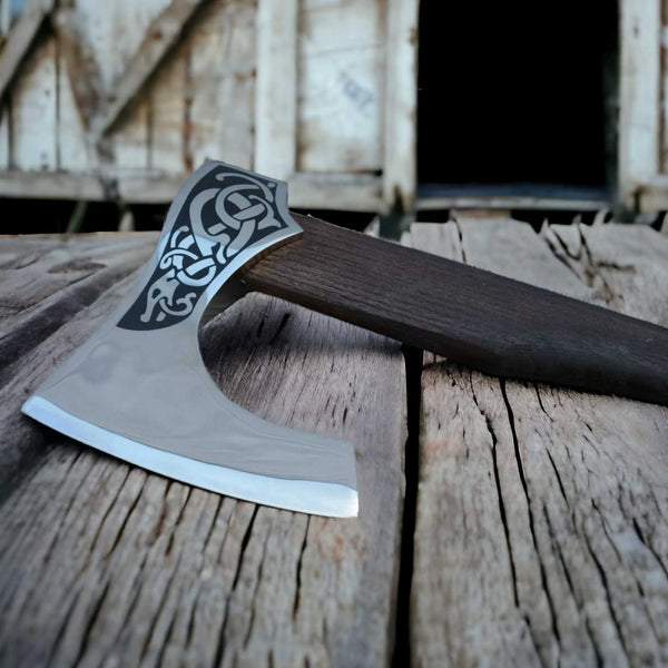 Norse Serpent Viking Axe – Hand-Forged 1075 Steel Bearded Axe, Rosewood Handle