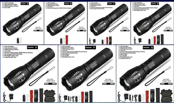 Waterproof Z45 Led Flashlight Ultra Bright Waterproof MINI Torch T6/L2/V6 zoomable 5 Modes 18650 rechargeable Battery for camping tactica Led Mini Water-Resistant Torch Light For Indoor & Outdoor Camping Hiking Accessories Gear