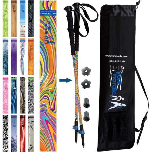 Official Casual Trek Hiking & Walking Poles - Hiking/Trekking Grip w-flip locks, detachable feet and travel bag - pair - For Heights up to 6’2”