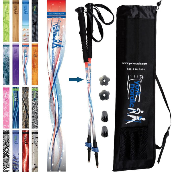 Official Casual Trek Hiking & Walking Poles - Hiking/Trekking Grip w-flip locks, detachable feet and travel bag - pair - For Heights up to 6’2”