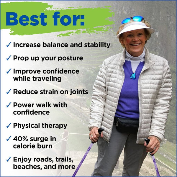 Motivator Swift Connect Travel Poles for Balance and Rehab - Patented Stability Grips - Lightweight, Adjustable and Collapsible includes Detachable Feet and Travel Bag