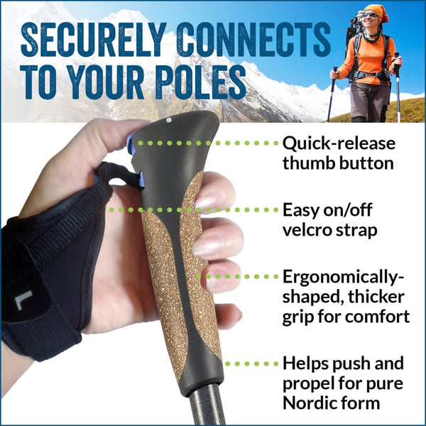 Official Nordic Walking Poles - True Nordic Glove Grip w-flip locks, detachable feet and travel bag - pair - For Heights up to 6’2”