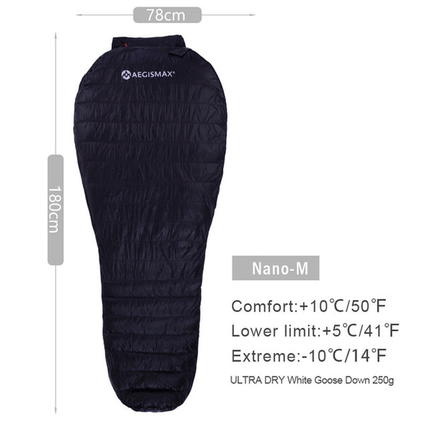 AEGISMAX Ultra-Light Adult Outdoor Camping Down Sleeping Bag Nylon Mummy Three Season Goose Down Sleeping Bag