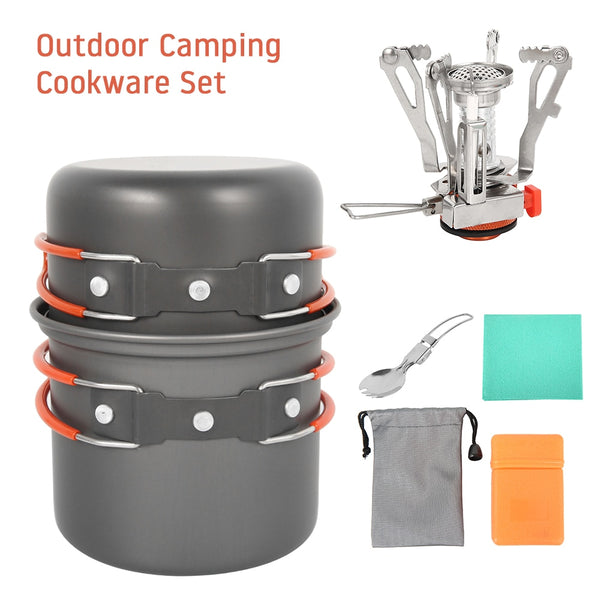 Ultralight Camping Cookware Outdoor Cooking Set Travel Tableware Cooking Stove Kit Pan Hiking Picnic Pot Utensil Equipment