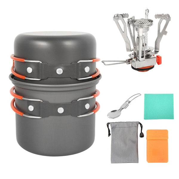 Ultralight Camping Cookware Outdoor Cooking Set Travel Tableware Cooking Stove Kit Pan Hiking Picnic Pot Utensil Equipment