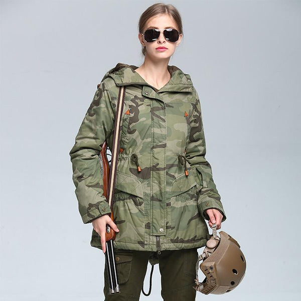 Women Spring Winter Camouflage Thick Windbreaker Tactical Outdoor Camping Hiking Climbing Hooded Cotton-padded Clothes Jacket - HuntPost Marketplace
