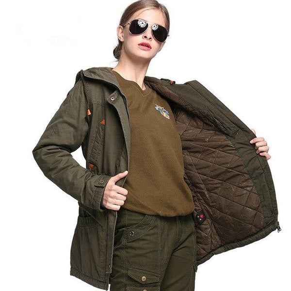 Women Spring Winter Camouflage Thick Windbreaker Tactical Outdoor Camping Hiking Climbing Hooded Cotton-padded Clothes Jacket - HuntPost Marketplace