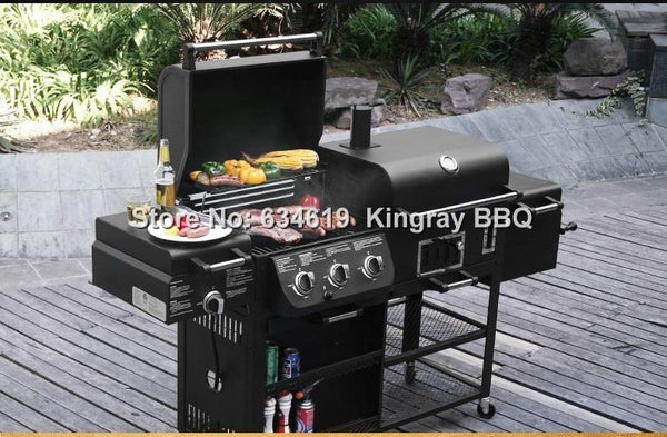 Dual use villas garden home gas and charcoal bbq grill extra large mobile chicken cooking barbecue grill machine with trolley - HuntPost Marketplace